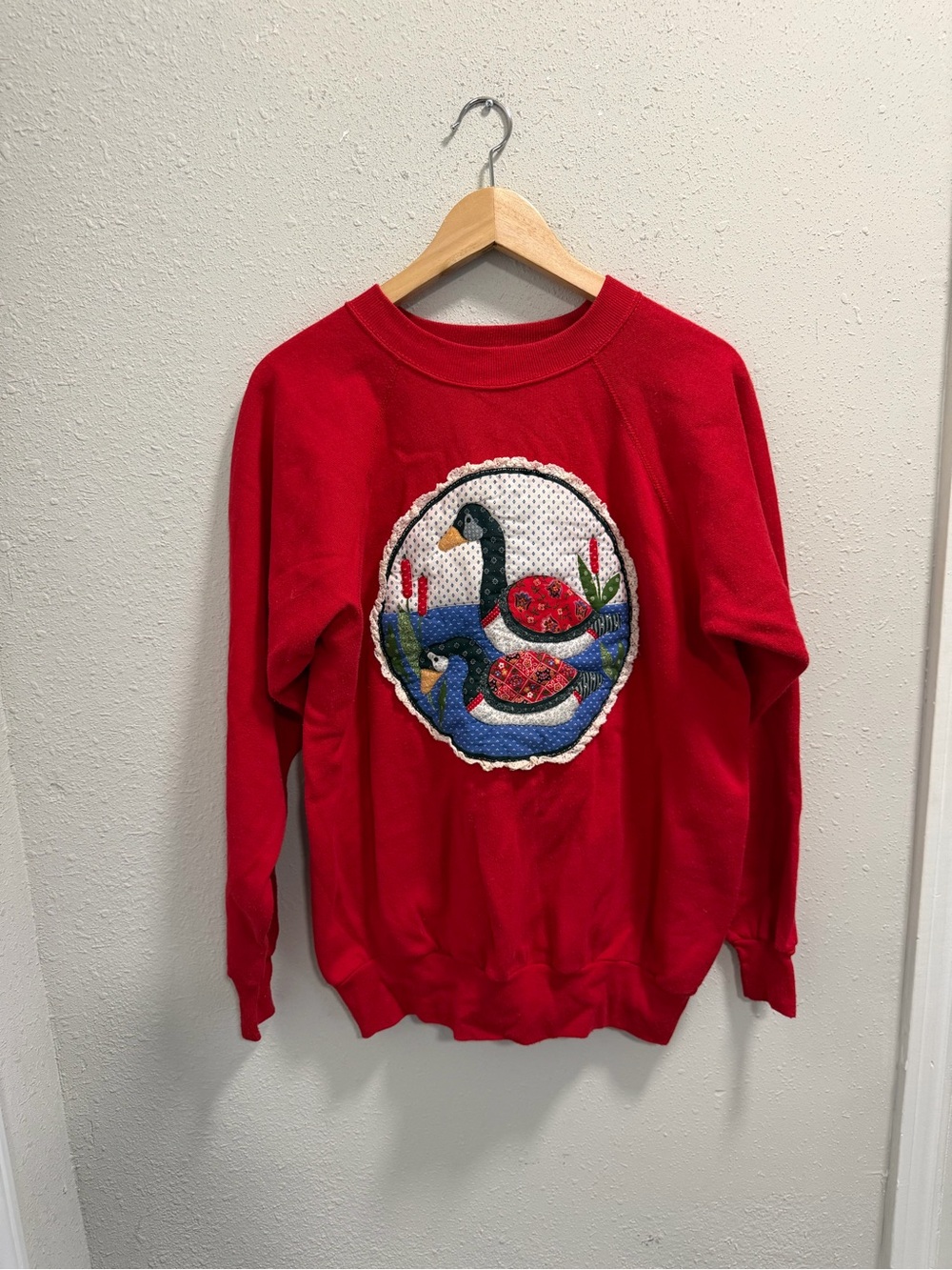 Red quilted duck cottage core crewneck size large